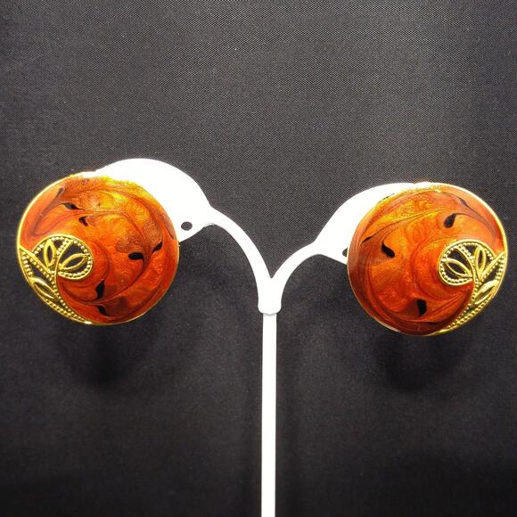 Vintage Berebi Brown Guilloche Enamel Openwork Floral Post Earrings, 1990s - Picture 10 of 10